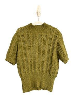 Cider Matcha Mohair Blend Green Cable Knit Mock Neck Sweater Top